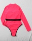 Fashion Pink Colorblock Long Sleeve Zip One Piece Swimsuit