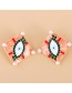Fashion Green Geometric Square Eye Diamond Pearl Stud Earrings