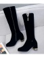 Fashion Black Round Toe Chunky Heel Non-slip Rhinestone Side Zipper Boots