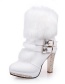 Fashion White Round Toe High-heeled Rhinestone Belt Buckle Side Zipper Mid-boots