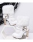 Fashion White Round Toe High-heeled Rhinestone Belt Buckle Side Zipper Mid-boots