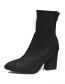 Fashion Black Pointed Non-slip Block Heel Suede Back Zipper Martin Boots