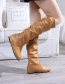Fashion Brown Round Toe Non-slip Inner Heightening Flat Pleated Boots