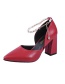 Fashion Red Pointed Thick Heel Hollow Non-slip Pearl Chain Buckle Shoes