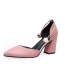 Fashion Pink Suede Pointed Toe Hollow Thick Heel Breathable Pearl Ankle Sandals