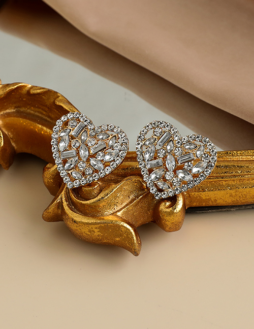 Fashion Champagne Alloy Diamond Hollow Heart Earrings