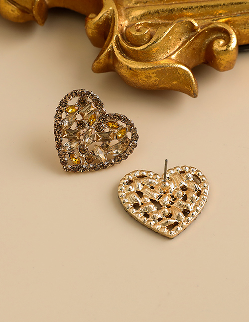 Fashion Color Alloy Diamond Hollow Heart Earrings