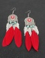 Fashion Red Alloy Feather Round Tassel Earrings