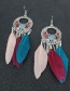Fashion Blue Alloy Flower Feather Tassel Drip Earrings