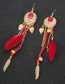 Fashion Red Alloy Feather Tassel Long Earrings