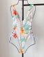 Fashion White Printed Swimsuit Strappy Halter One-piece Swimsuit