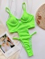 Fashion Green Solid Color Hollow Back Leaky One-piece Swimsuit