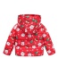 Fashion Red Christmas Print Stitching Pocket Zipper Childrens Hooded Cotton Coat