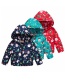 Fashion Red Christmas Print Stitching Pocket Zipper Childrens Hooded Cotton Coat