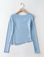 Fashion Blue Irregular Slit Close-knit Long-sleeved T-shirt Top