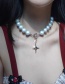 Fashion Silver Reflective Pearl And Glitter Diamond Cross Beaded Necklace
