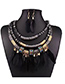 Fashion Black Feather Tassel Beaded Necklace And Earring Set