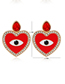 Fashion Red Love Heart Dripping Oil Diamond Alloy Earrings