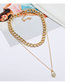 Fashion Gold Color Love Heart Diamond Lock Chain Double Necklace