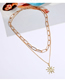 Fashion Gold Color Sun Flower Pendant Chain Double Necklace