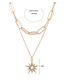 Fashion Gold Color Sun Flower Pendant Chain Double Necklace