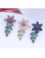 Fashion Blue Copper Inlaid Zirconium Flower And Leaf Earrings