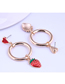 Fashion Rose Gold Metal Ring Strawberry Earrings