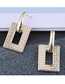 Fashion Gold Square Earrings With Metal Pearls And Diamonds