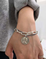 Fashion Silver Color Titanium Steel Coin Double Chain Bracelet