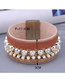Fashion 4# Rhinestone Pearl Leather Wide Magnetic Bracelet