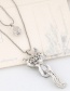 Fashion Silver Metal Flash Diamond Fox Double Necklace