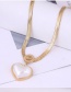 Fashion Rose Gold Titanium Steel Peach Heart Pearl Necklace
