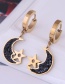 Fashion Black-rose Gold Titanium Steel Diamond-studded Star And Moon Earrings