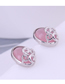Fashion Pink Pure Copper Oval Cat Eye Stud Earrings