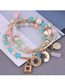 Fashion Color Alloy Geometric Beaded Star Moon Gold Lock Flower Multilayer Bracelet