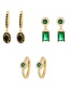 Fashion Green Brass Inset Zirconium Square Stud Earrings