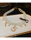 Fashion White Geometric Pearl Beaded Diamond Key Gold Lock Number Necklace