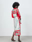 Fashion Safflower Satin-print Lapel Lace-up Dress
