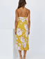 Fashion Yellow Pink Flower Satin Print Lace-up Slip Dress
