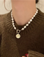 Fashion Gold Geometric Pearl Beaded Portrait Round Plate Ot Buckle Necklace