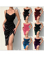 Fashion Black Velvet Slit Slit Dress