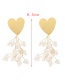 Fashion Gold Alloy Heart Pearl Tassel Stud Earrings