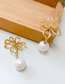 Fashion Gold Copper Diamond Flower Pearl Stud Earrings