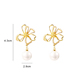 Fashion Gold Copper Diamond Flower Pearl Stud Earrings