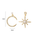 Fashion Gold Brass Diamond Star And Moon Asymmetric Stud Earrings