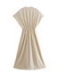 Fashion Beige Solid V-neck Pleated Dress