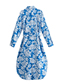 Fashion Blue Floral Printed Lapel Tie Slit Dress