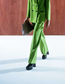 Fashion Green Straight-leg Micro-pleated Trousers