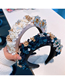 Fashion Dark Blue Geometric Diamond Three-dimensional Flower Wide-brimmed Headband