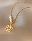 Fashion Gold Titanium Steel Openwork Rose Pearl Necklace